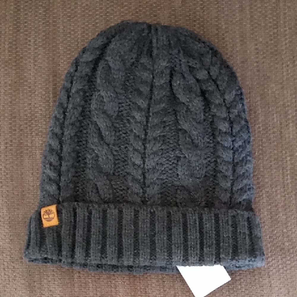 Timberland Gray Cable Knit Fleece Lined Beanie Hat NWT